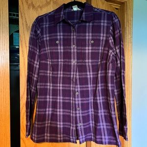 Duluth Trading co. purple mix plaid flannel, size: XS